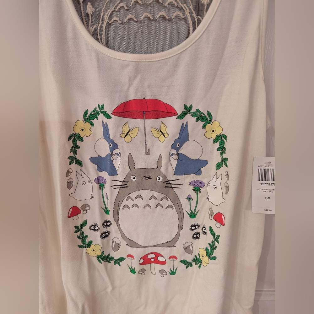 NWT Hot Topic Studio Ghibli My Neighbor Totoro Graphic Tank Crochet Back Size S - Picture 2 of 6